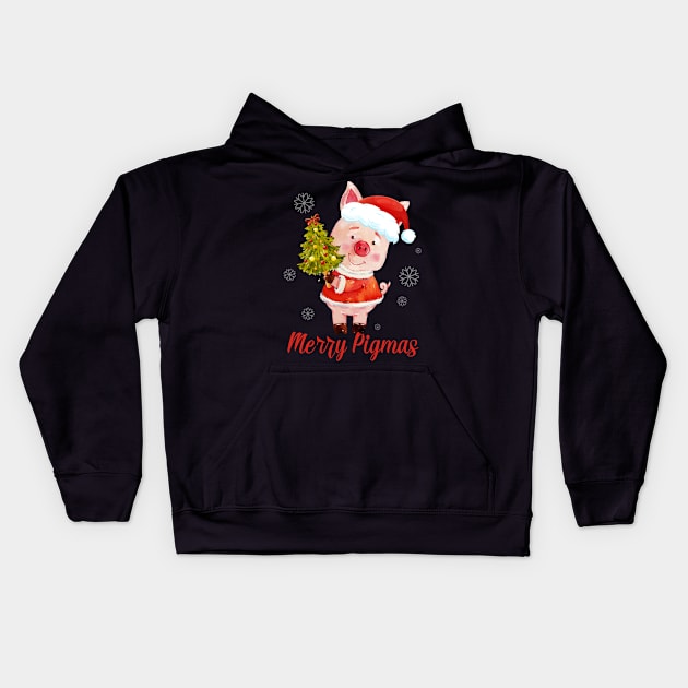 Cute Reindeer Pig In Santa's Hat Merry Pigmas Christmas Gift Kids Hoodie by franzaled